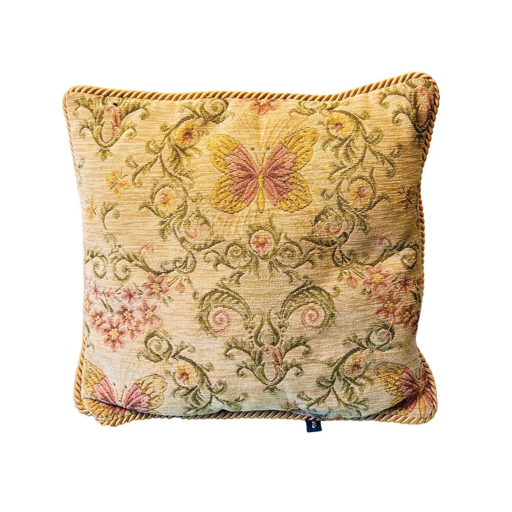 Ashford Court Vintage tapestry pillow cushion floral embroider velvet gold trim